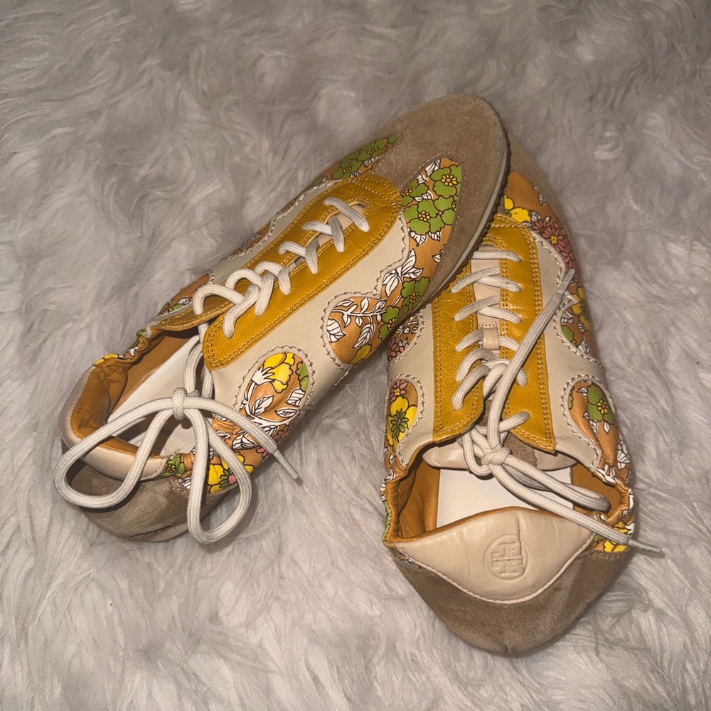 Tory Burch Yellow and Cream Floral Sneakers